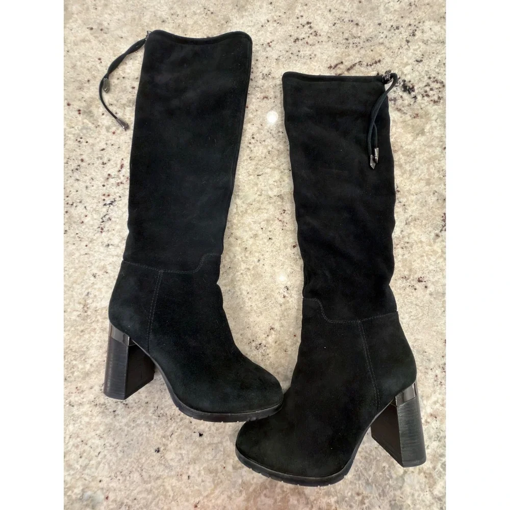 Balidoner Black Suede Over the Knee Boots Block Heel‎ Size 38